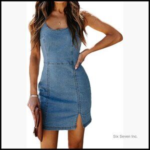 Denim Bodycon Mini Dress Strapless Zipper Closure